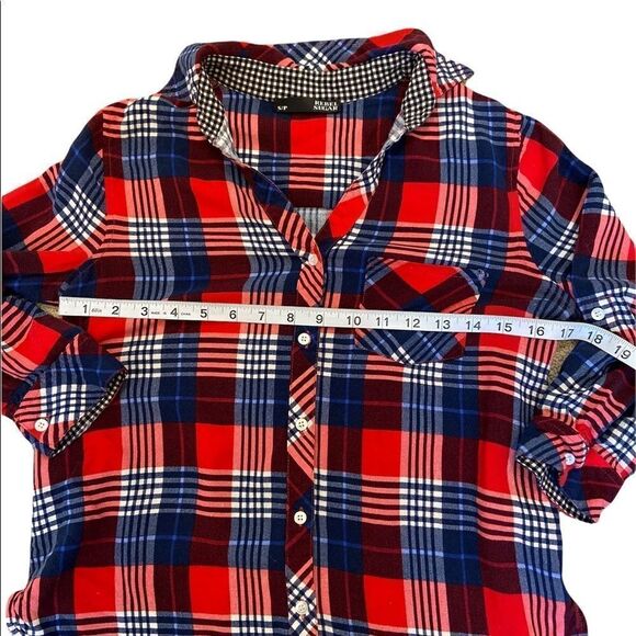 REBEL SUGAR Red&Blue Plaid Lightweight Button Up Collared Casual Top S - Picture 5 of 8